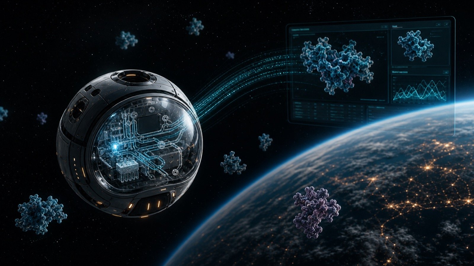 Autonomous orbital laboratory and microgravity data loop visual