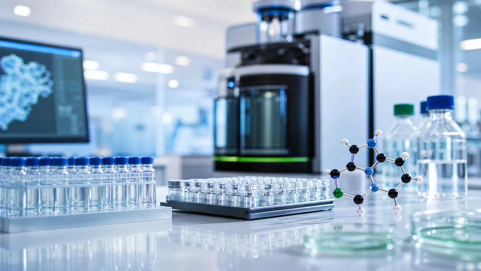 Pharmaceutical crystallization and vials in a laboratory